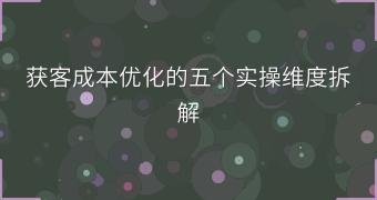 获客成本优化的五个实操维度拆解